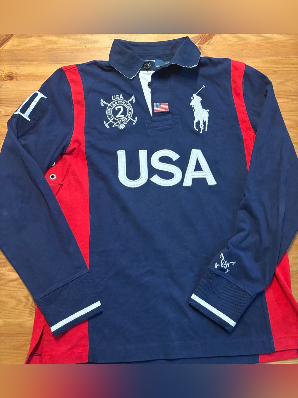 Polo Ralph Lauren USA Polo Challenge Cup Long Sleeve Rugby Shirt Men’s M Custom